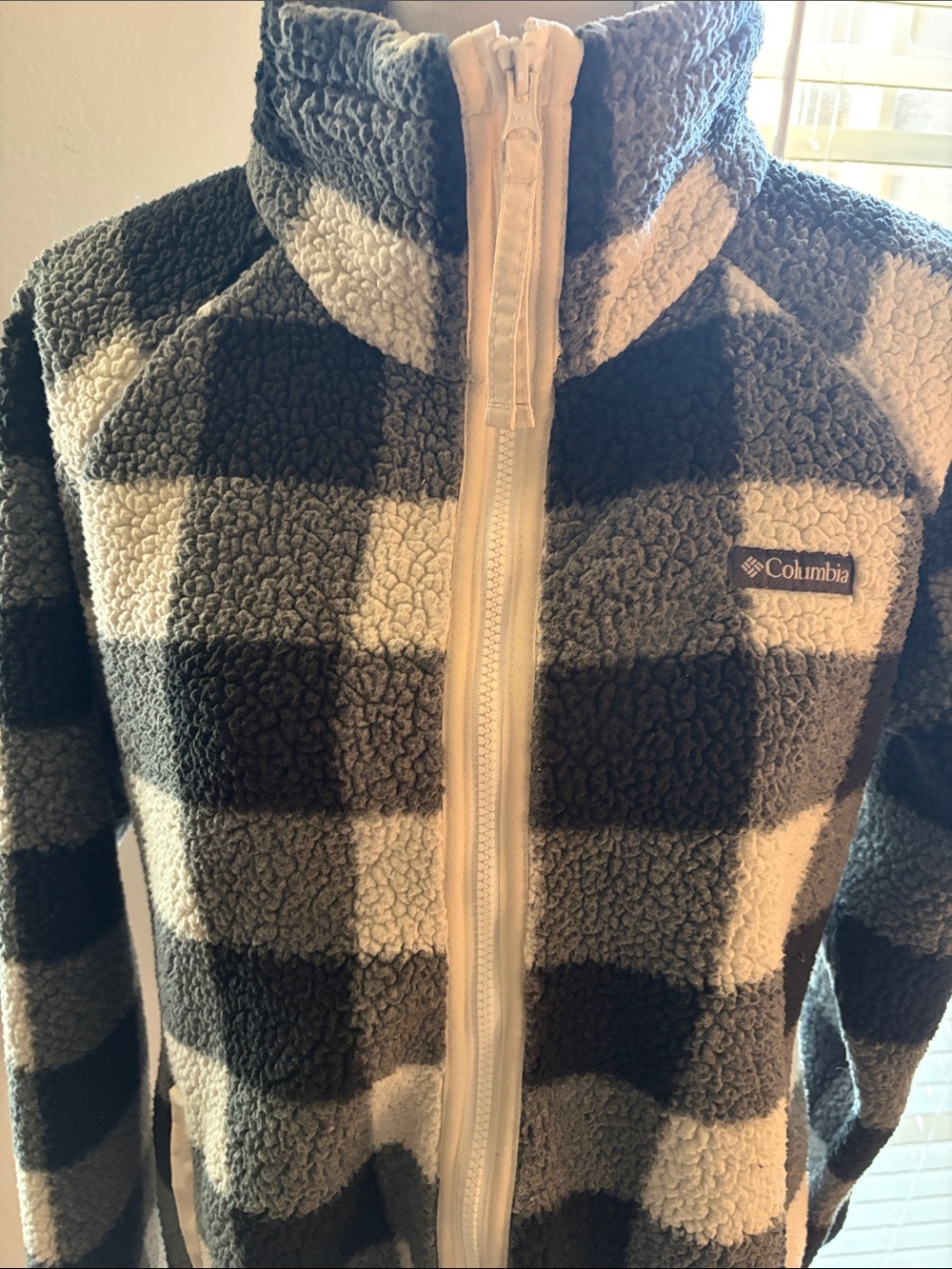 Columbia Black and Cream Check Sherpa Full-Zip Jacket